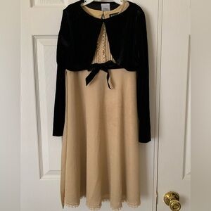 Emily West Gold Dress & Black Velvet Bolero 2 PC Set Sparkly Girls Size 8